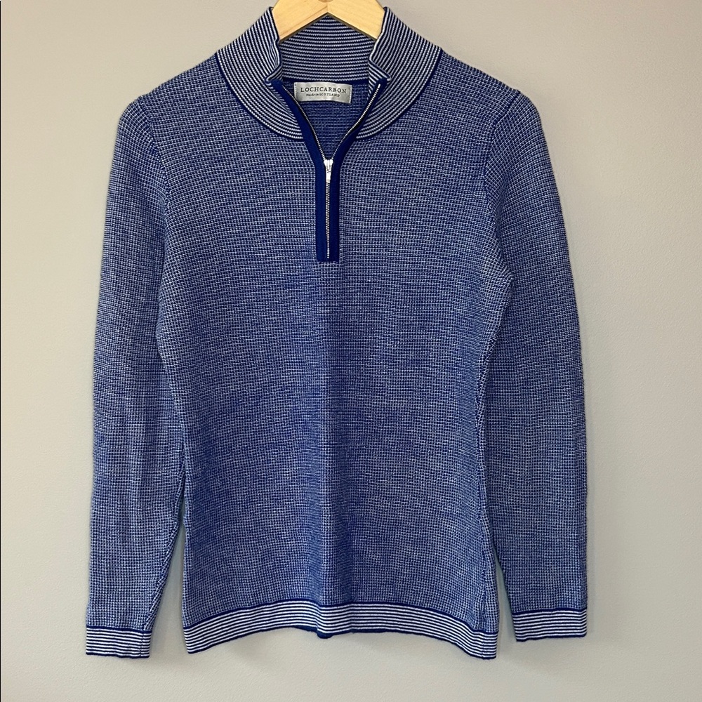 Lochcarron of Scotland‎ Pure New Wool Quarter Zip Pullover Sweater Small Blue